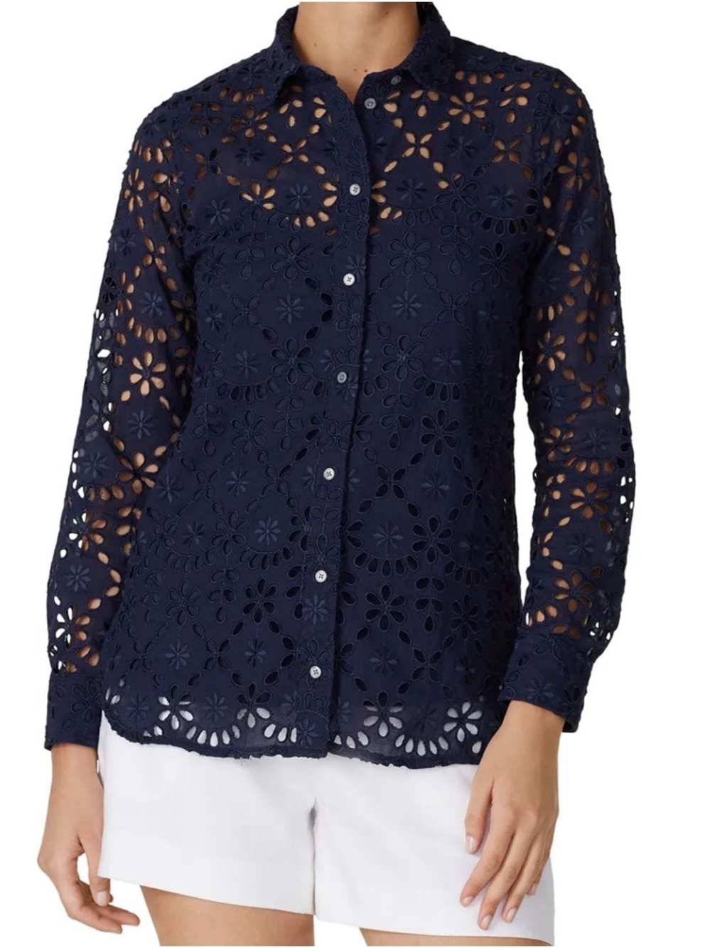 J.Crew Navy Blue Spring Garden Eyelet Shirt